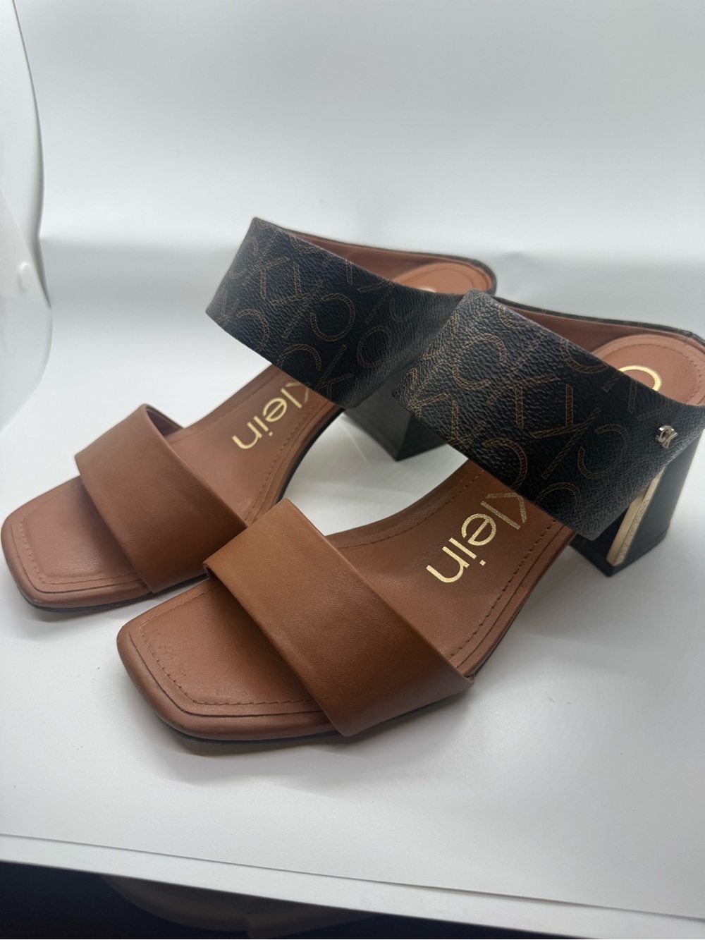 Calvin Klein Brown Leather Block Heels